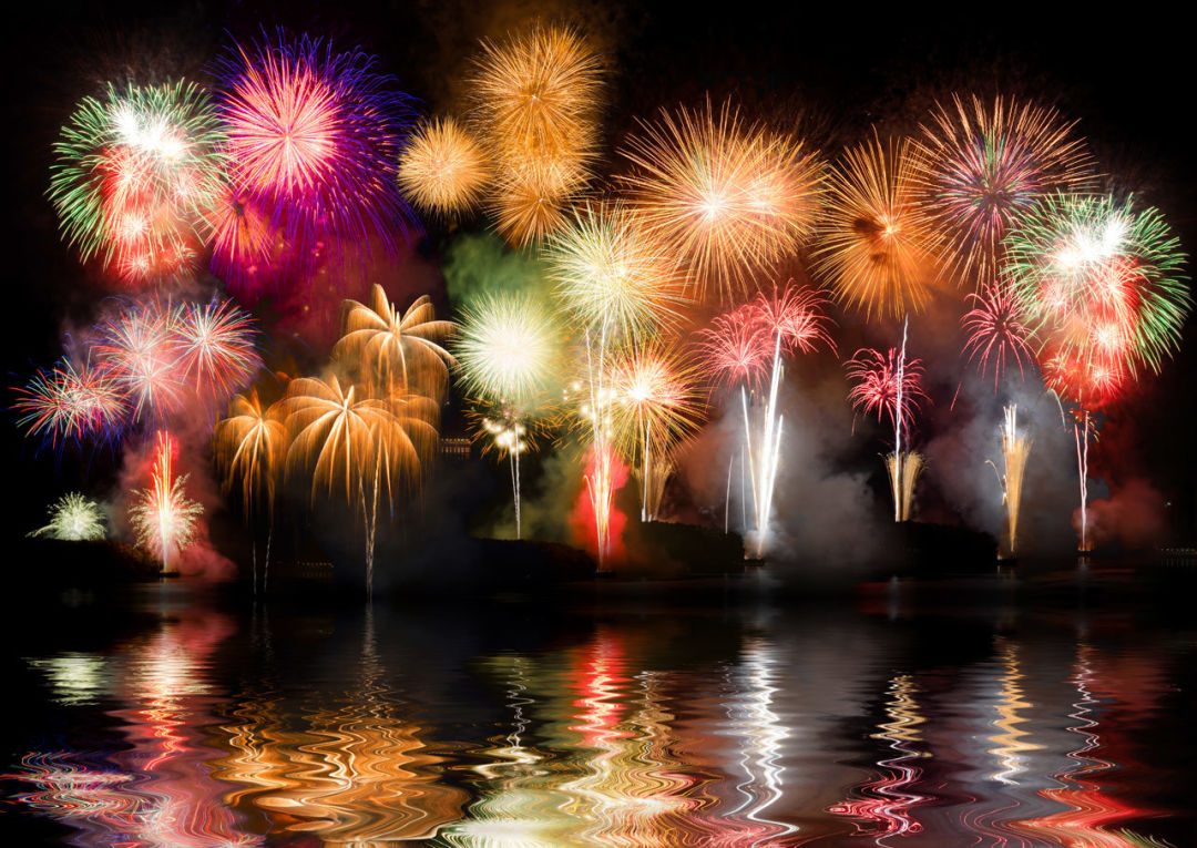 A firework display over the bay