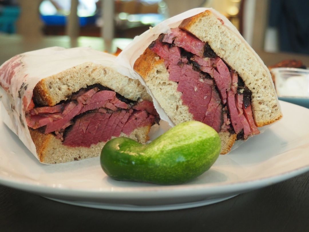 Pastrami sandwich at Meshugana Deli.