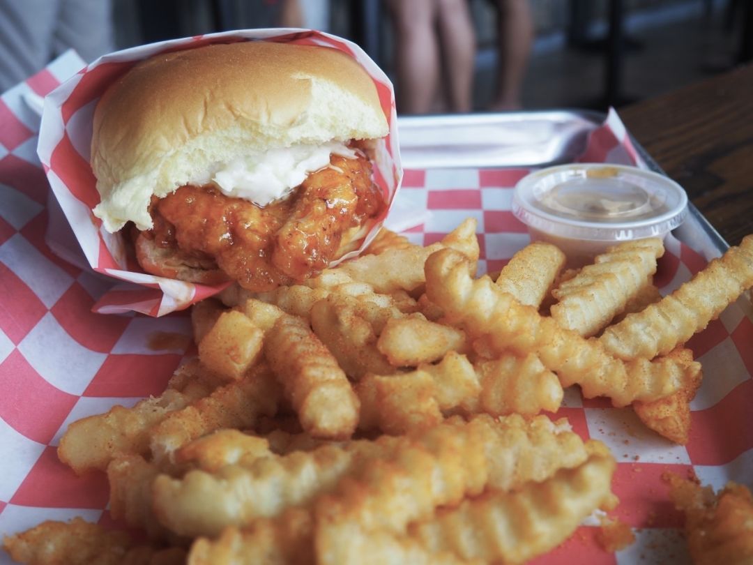 Nashville-style chicken sandwich at Hot Chikn Kitchn.