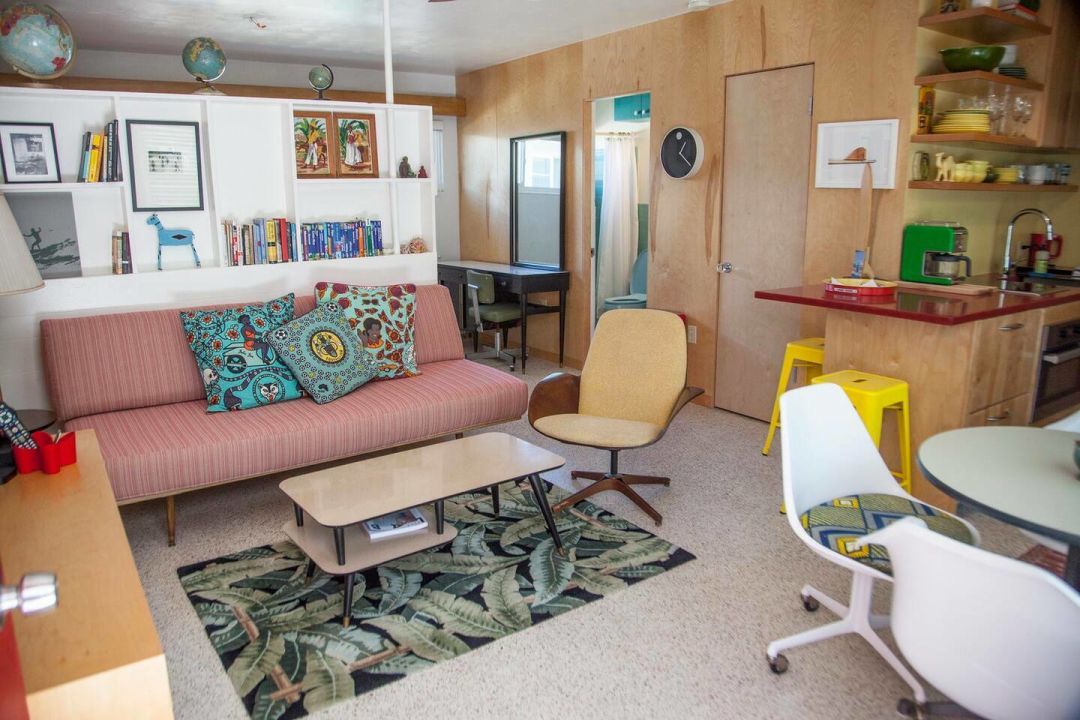 Lido Beach House Retro Studio is colorful and cheerful.