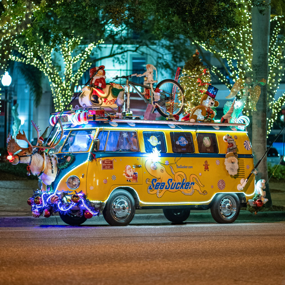 Cars decorated for Christmas