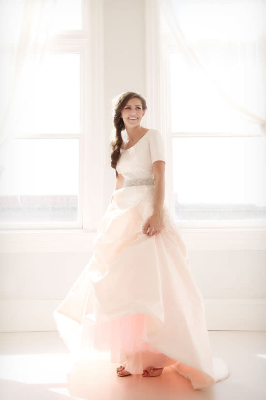 blush wedding dress with pockets