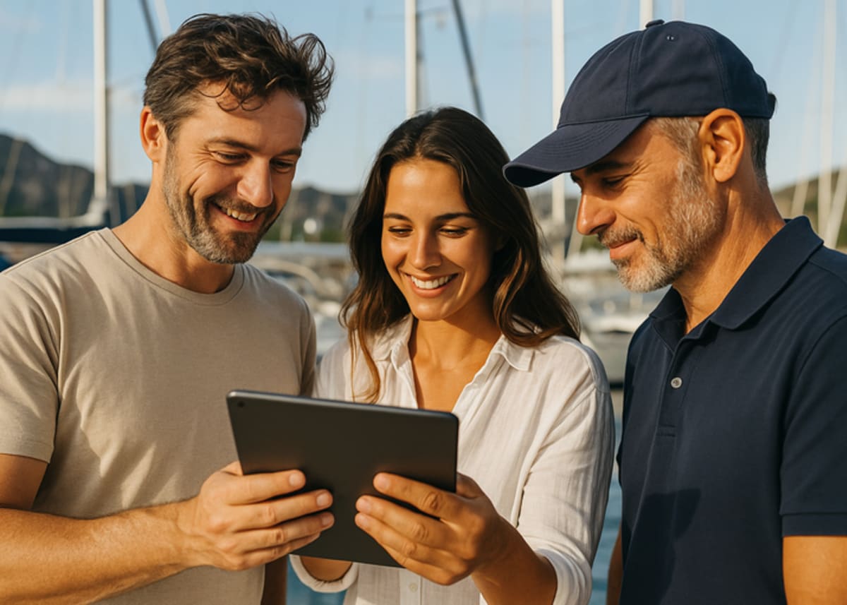 Crew using SailTies to review a sailing trip together
