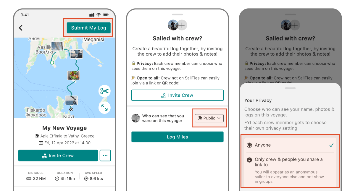 Setting privacy for voyage recorded