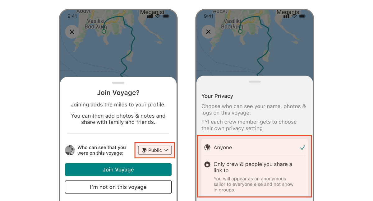 Set voyage privacy as crew