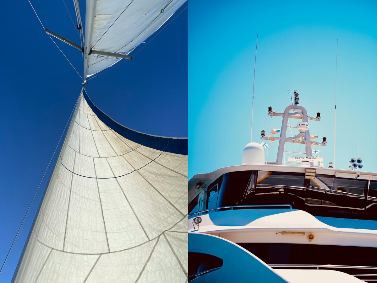 Sailboat wind propulsion vs yacht engine propulsion.