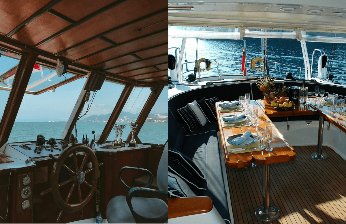Yacht interior space compared to sailboat cabin space.