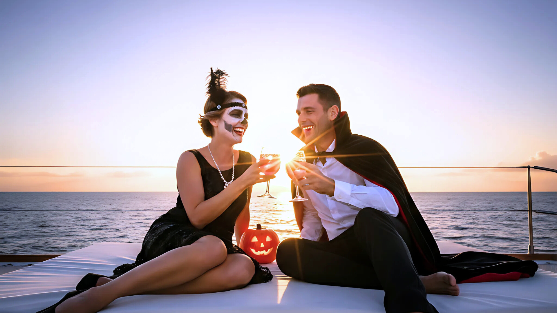 Couples enjoying Halloween drinks
