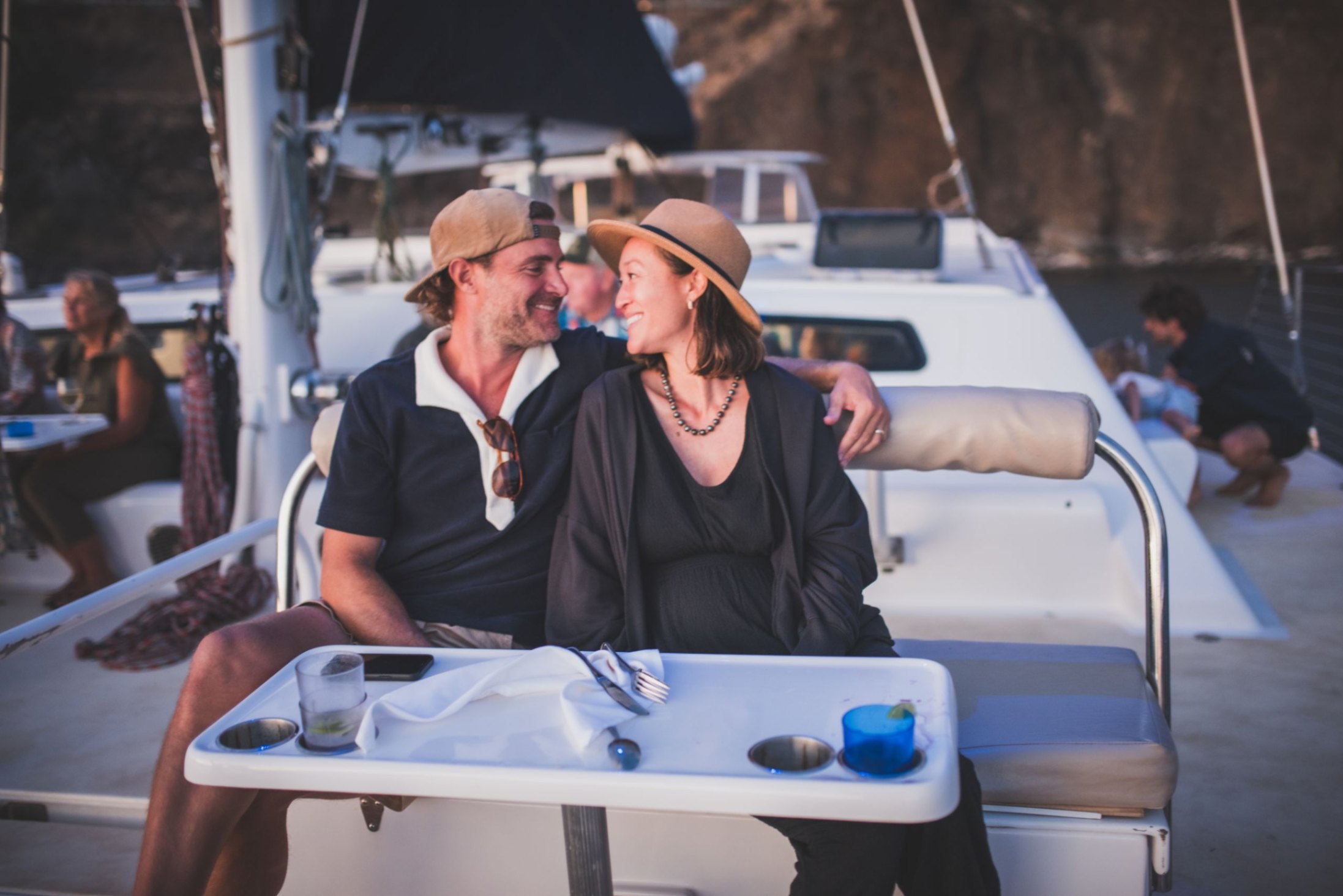 couple on a dinner sail, maui