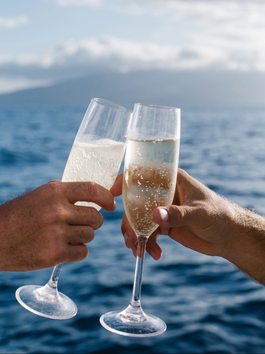 champagne on a luxury catamaran