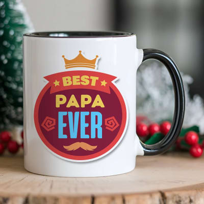 "Best Papa Ever" Crown Badge Printed Handle Ceramic Mug