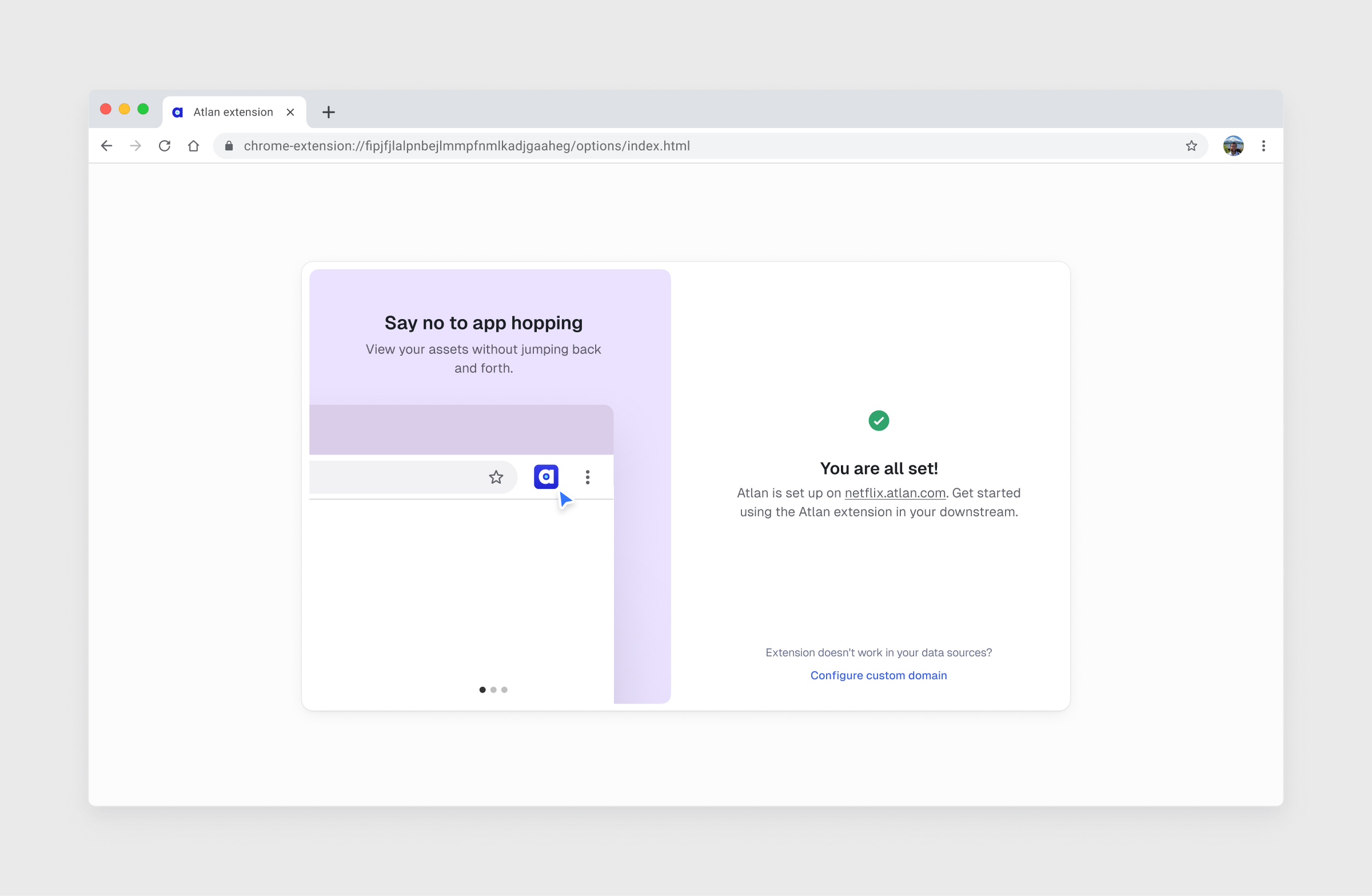 Configuration modal for installing extension company-wide