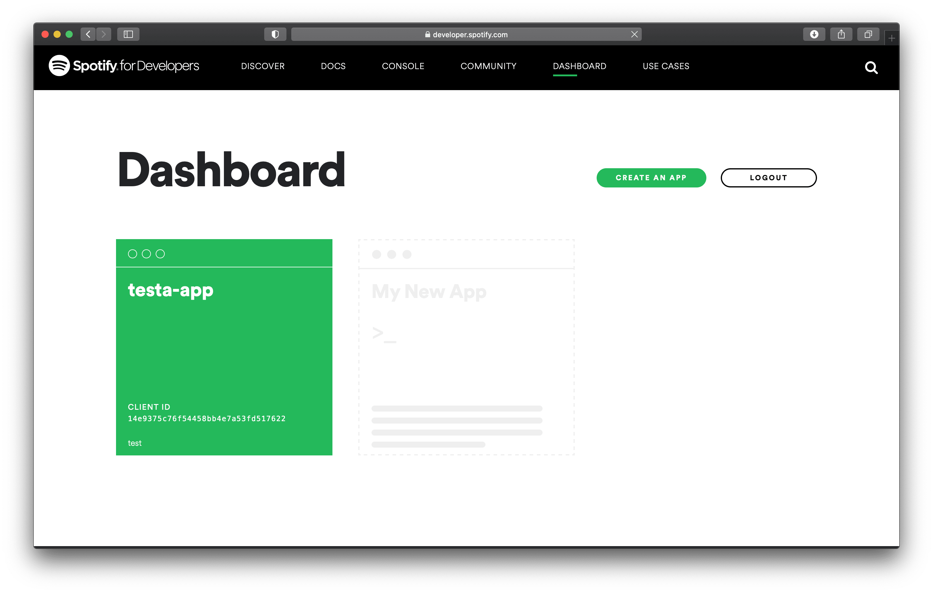 SpotifyのDasbBoardページ