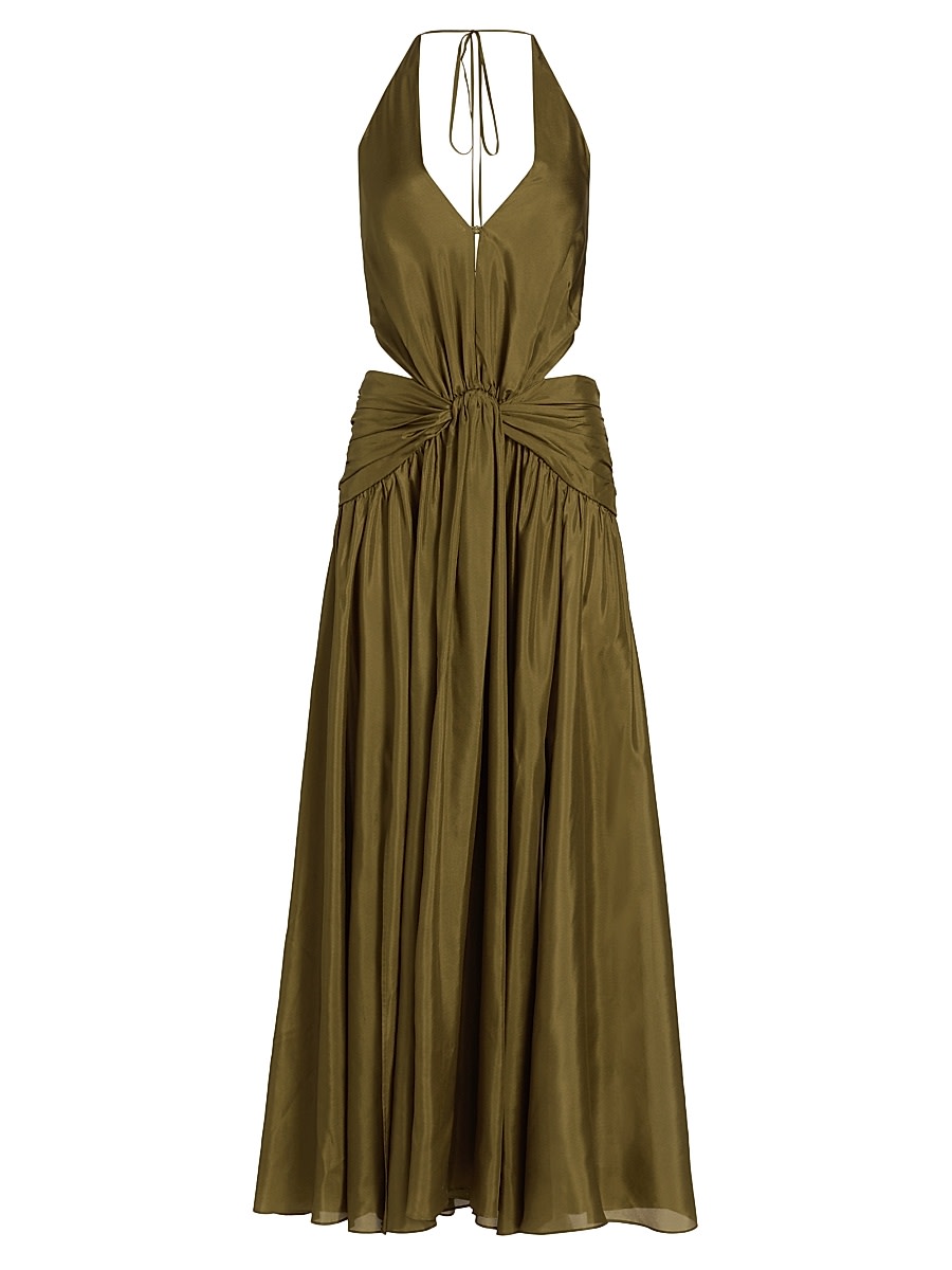 Zimmermann - Indra Silk Plunge Halter Maxi Dress
