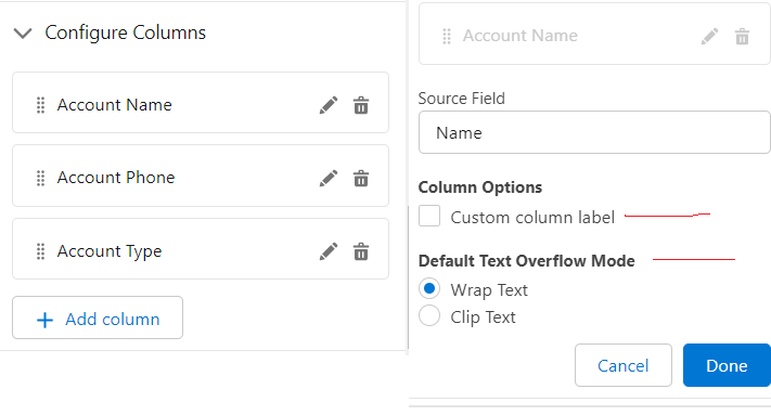 Configure Columns in Flow Data Table