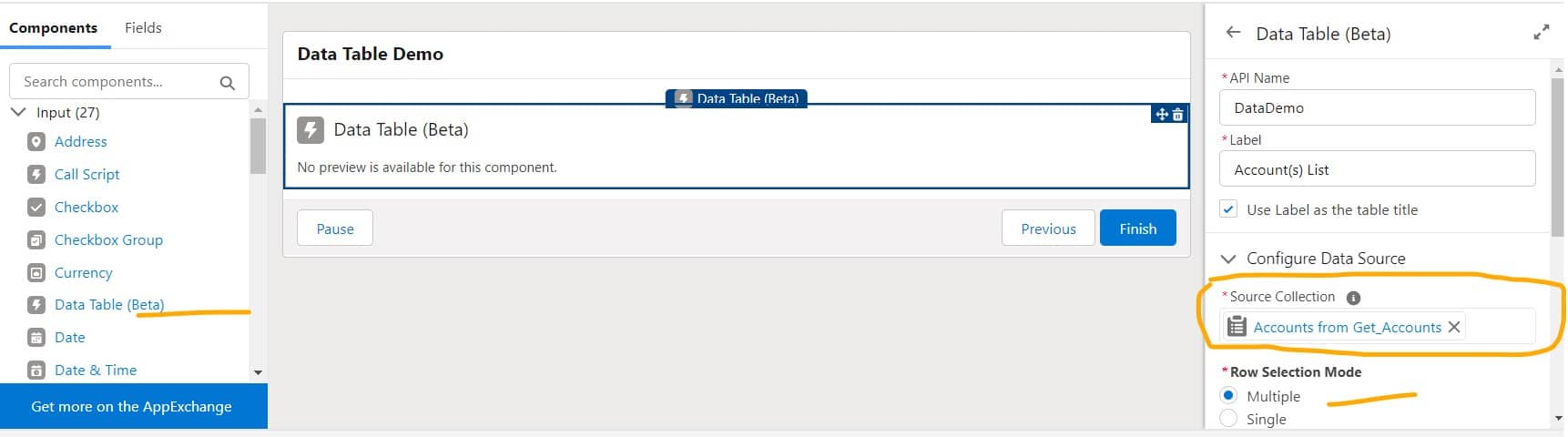 Configure Data Table in Screen Flow