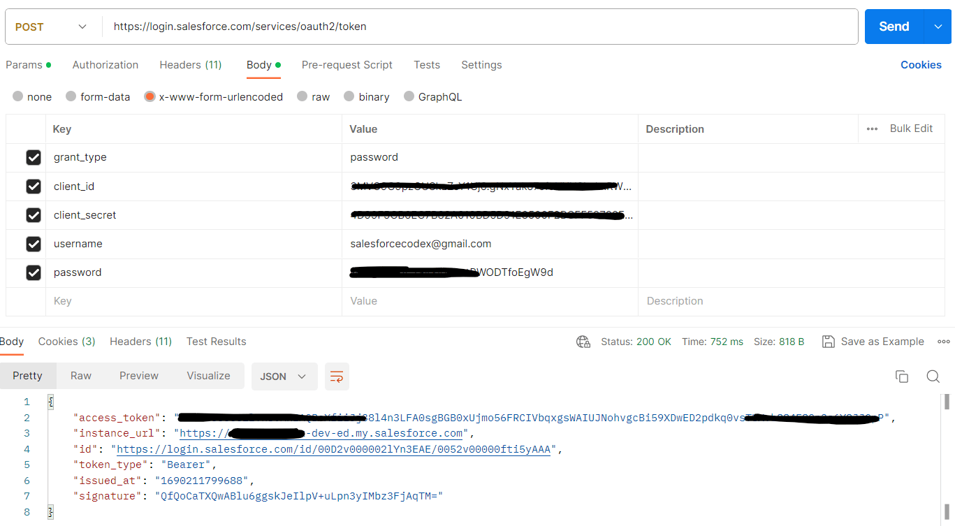 Salesforce Authentication Token using Postman