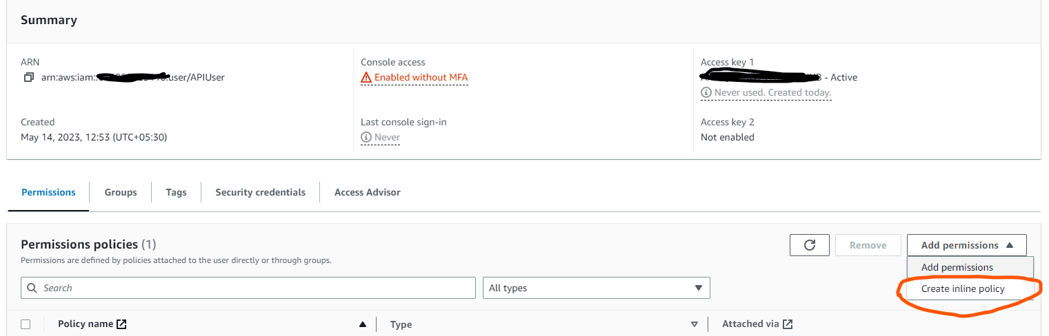 Amazon IAM Inline Policy - Salesforcecodex