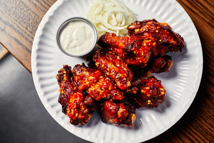 Sally's Italian wings, on a white plate