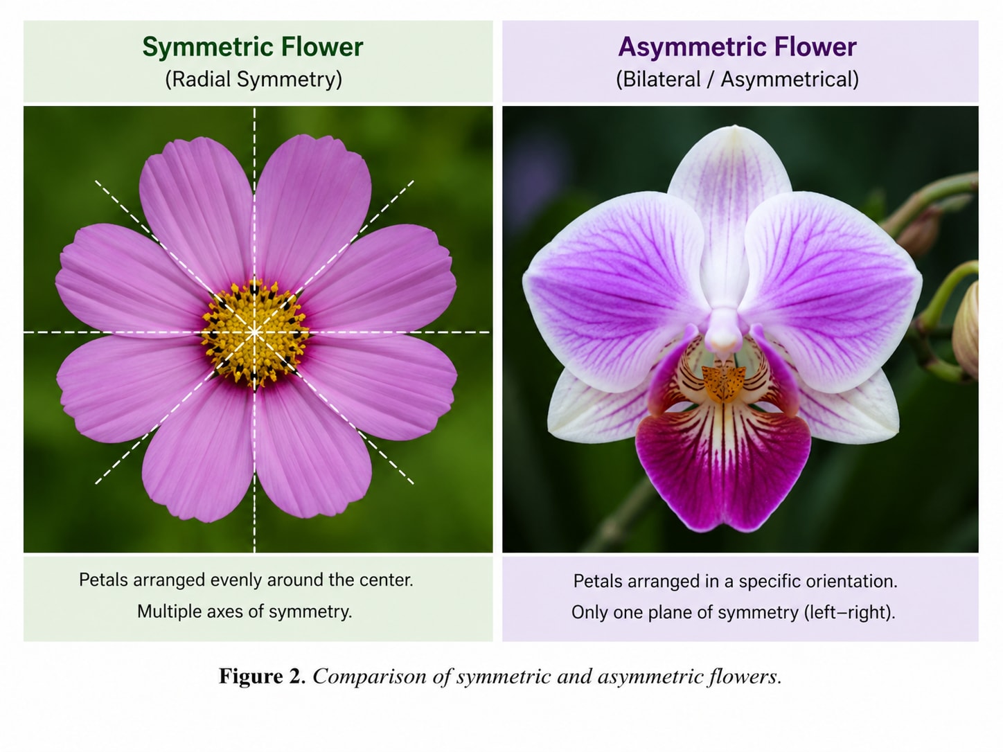 Comparison between symmetric and asymmetric flower