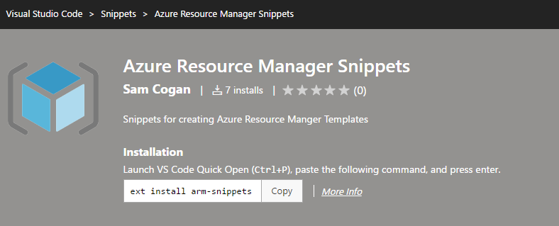 Azure Resource Manger Snippets for VSCode