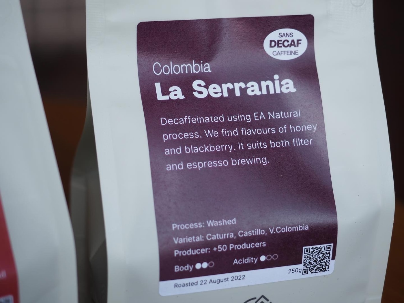 A label of Decaf with the new design.
