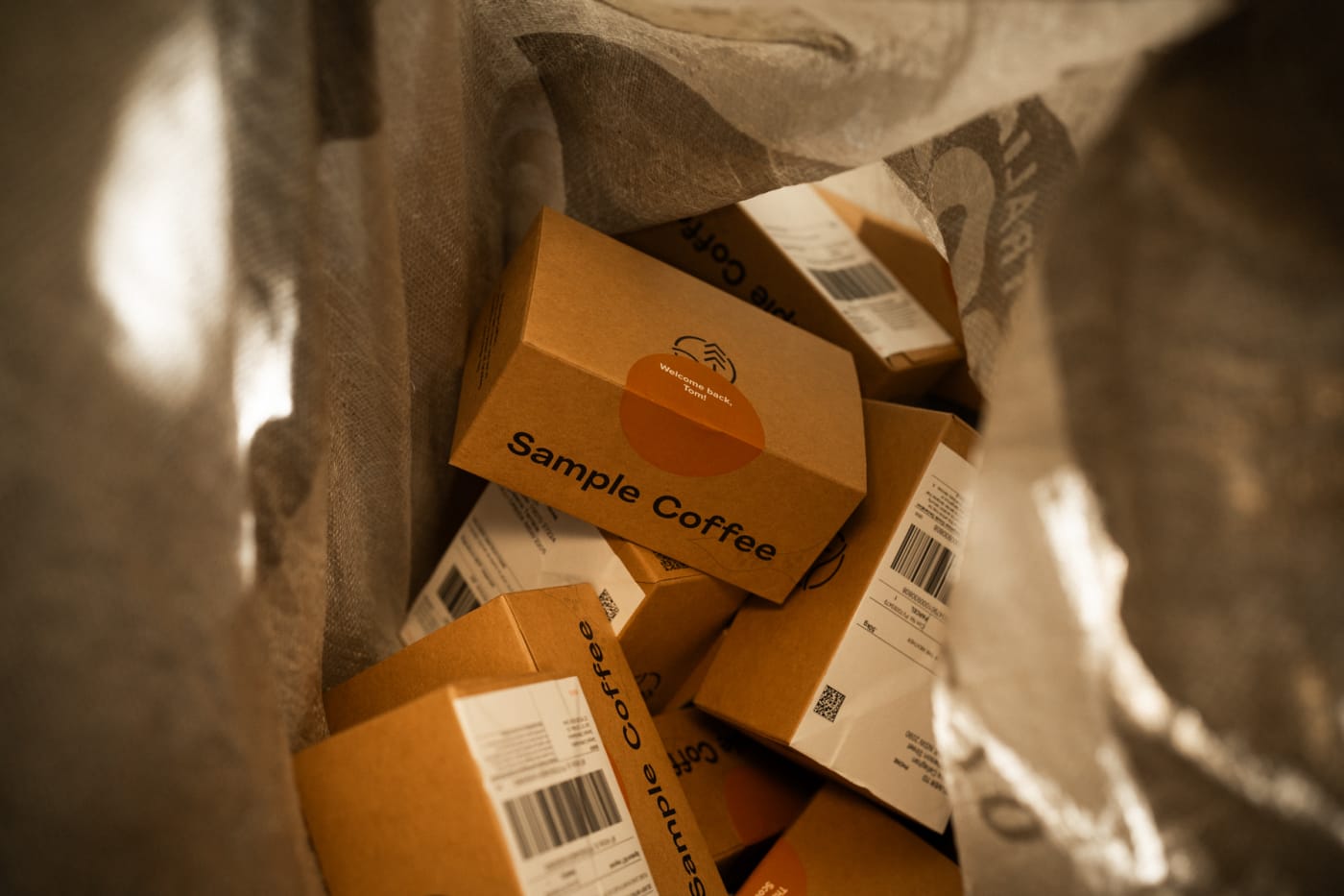 Sample Coffee subscription boxes being shipped.