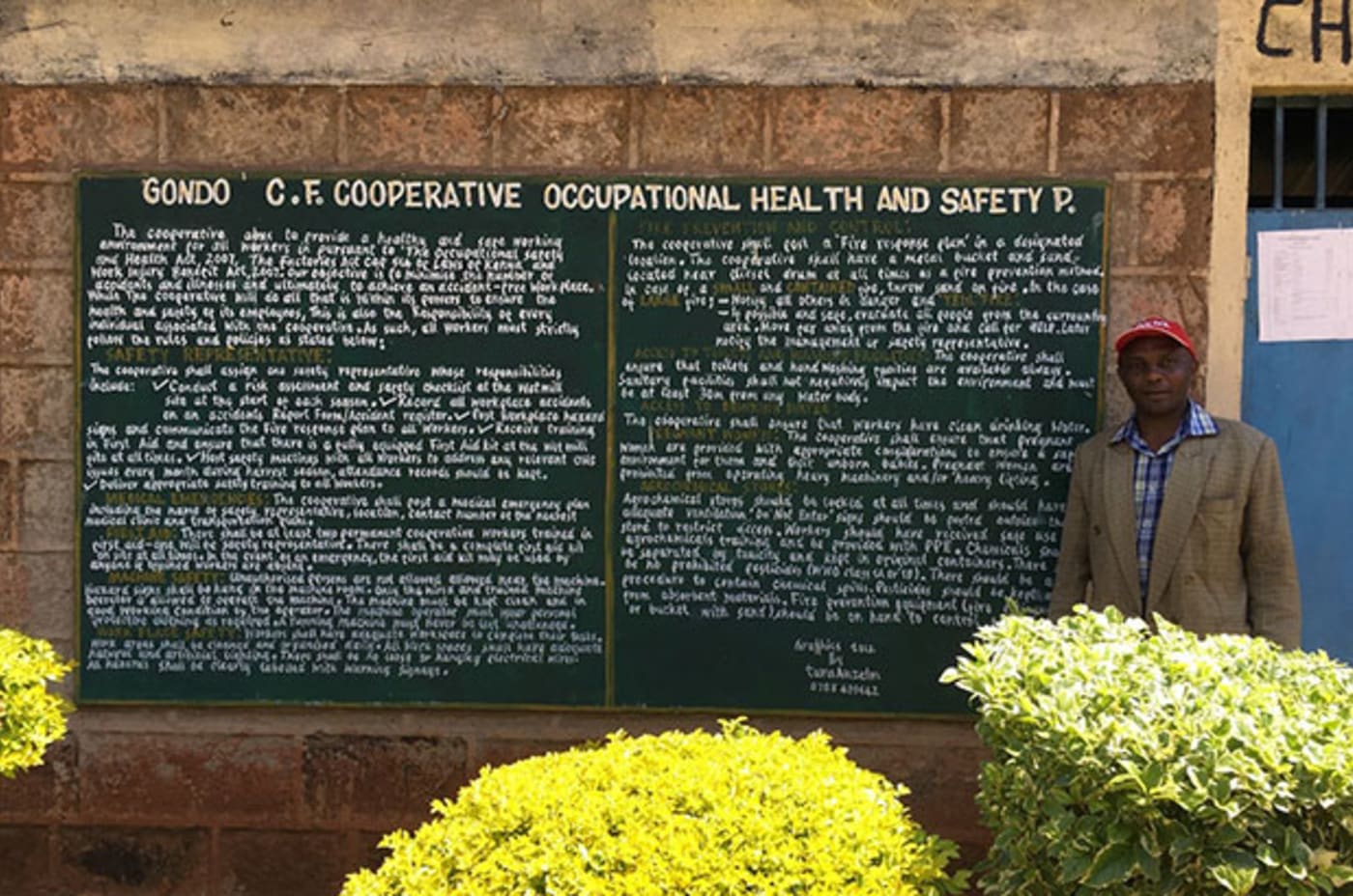 The cooperative’s health and safety focus, documented on a wall at the wetmill (Source: Technoserve)
