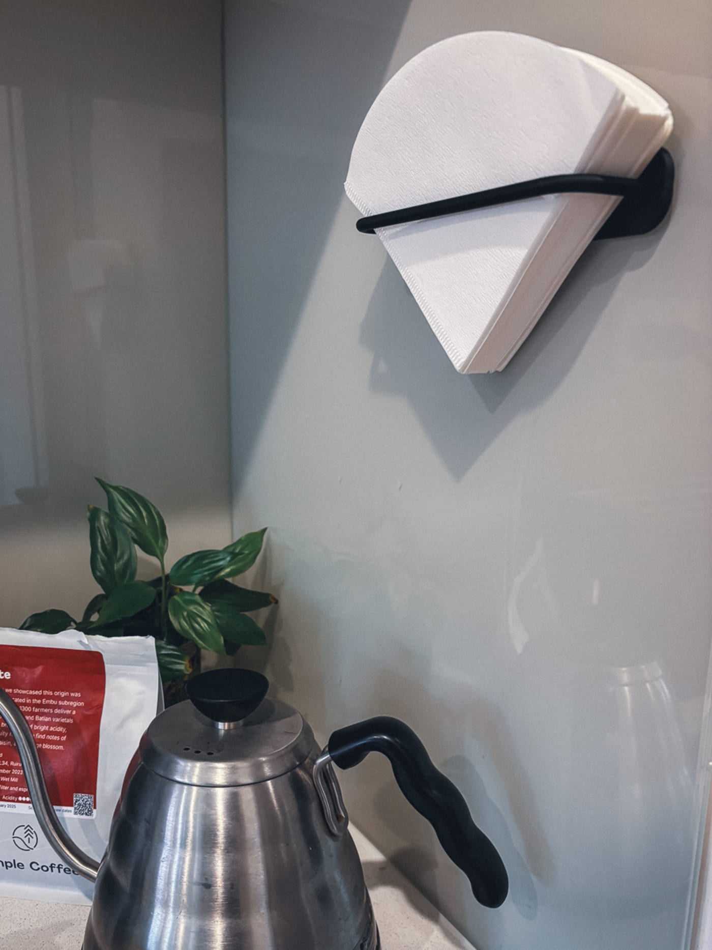 Wall-mounted Sample Coffee 3D printed Hario V60 filters storage device - axonometric view.