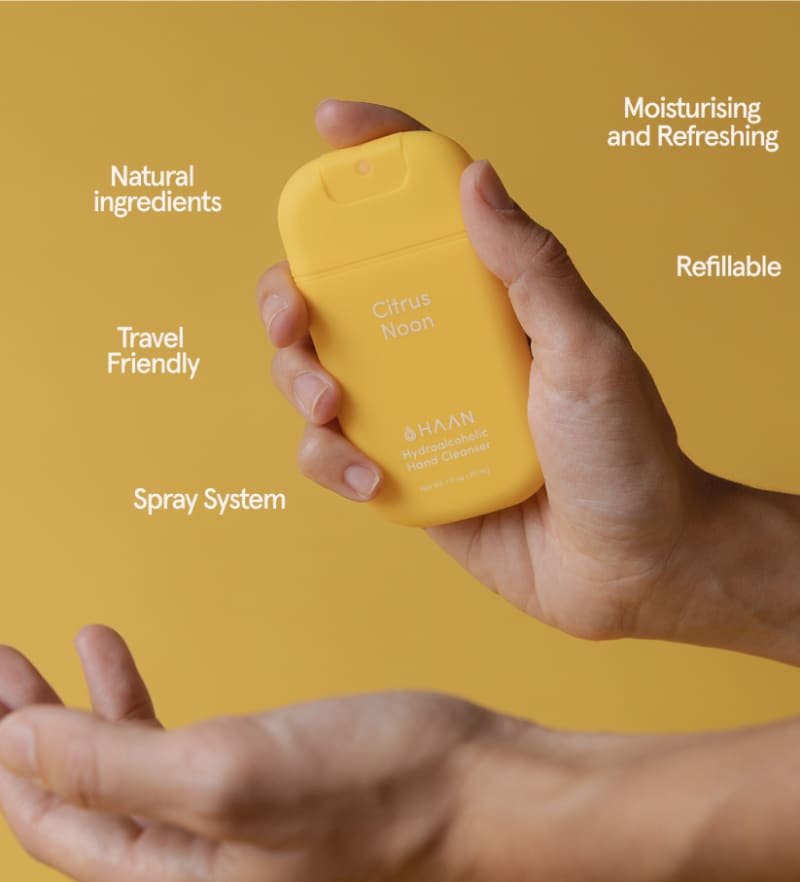 Haan Citrus Noon – Nettoyant mains en spray, sans eau ni lavabo