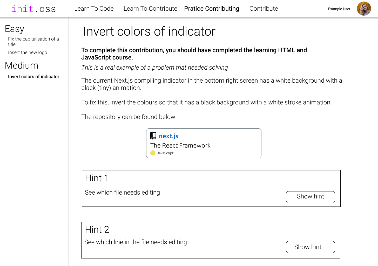 An example page for practising contributing to real repositories