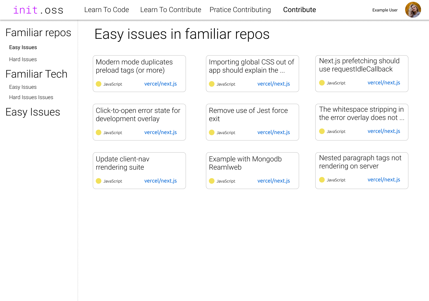 An example page showing issues a user could help with