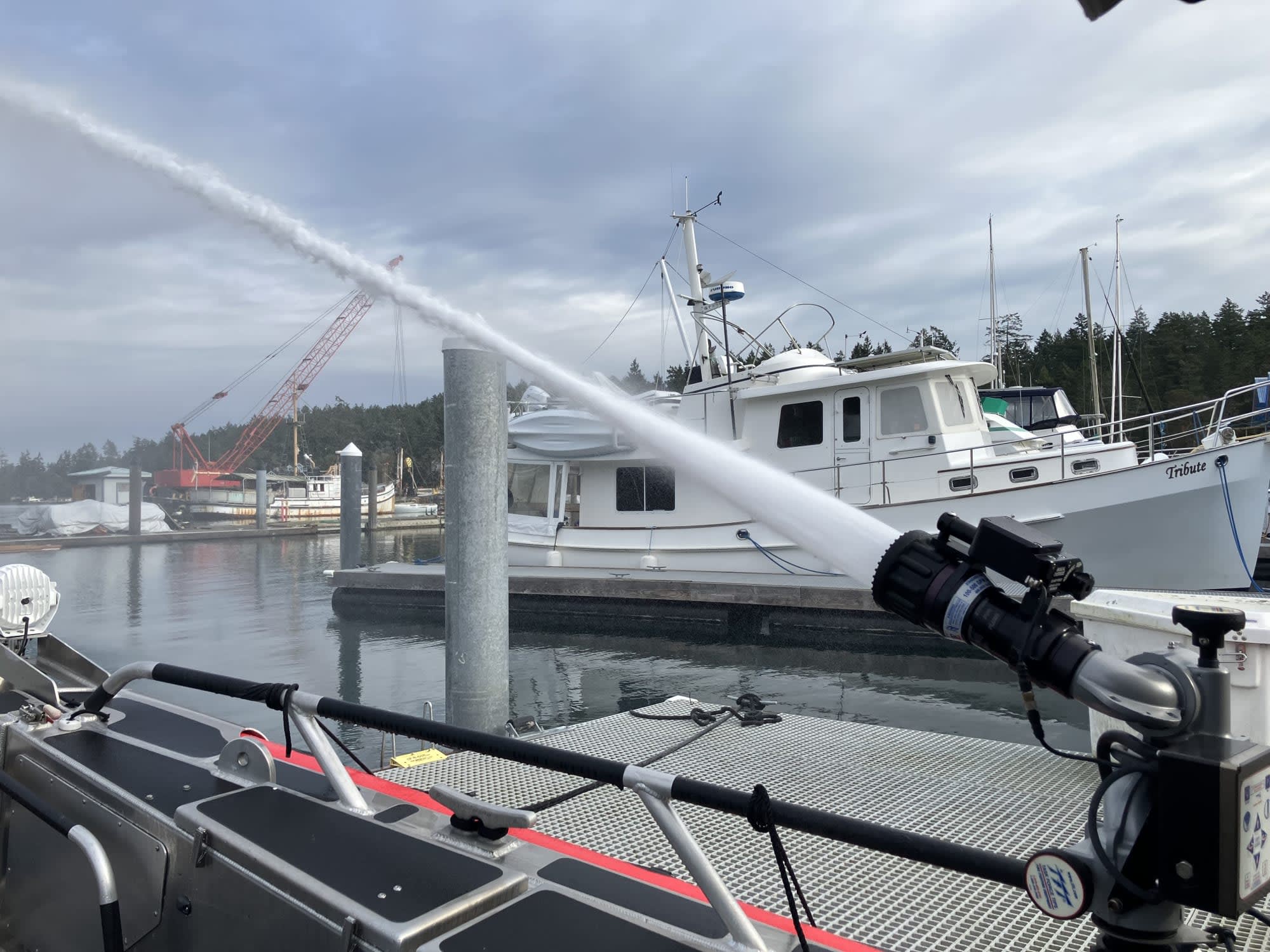 Fireboat 31 water monitor demonstrating fire suppression capability