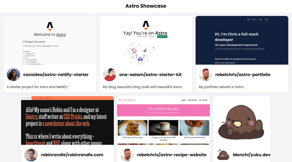 Screenshot van de Astro Showcase site