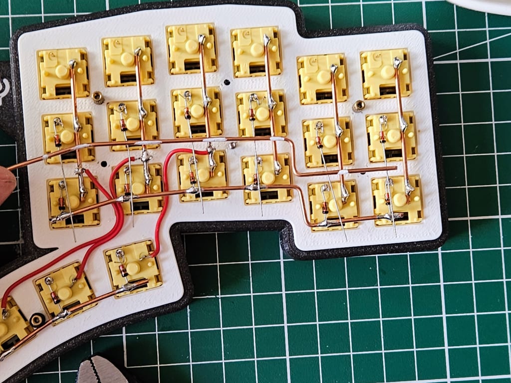 koperdraad met de kruisingen gemarkeerd