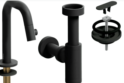 CLOU KALDUR KOUDWATERKRAAN + SIFON + AFVOERPLUG MAT ZWART img