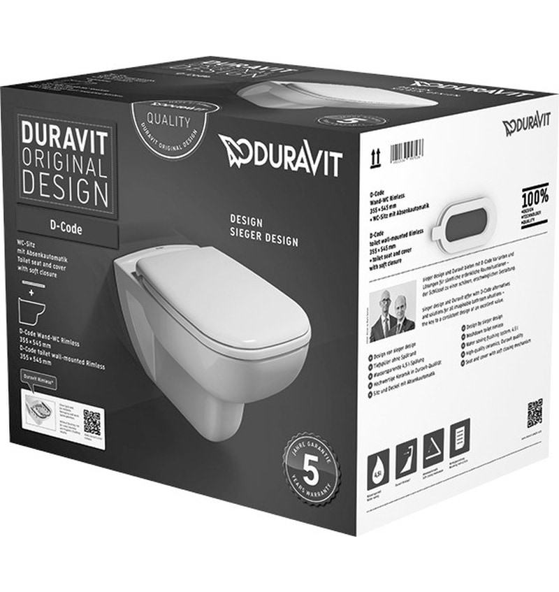 DURAVIT D-CODE PACK WANDCLOSET RIMLESS INCL ZITTING SOFTCLOSE 2570090000 + 0067390000 (45700900A1) 00255859 img