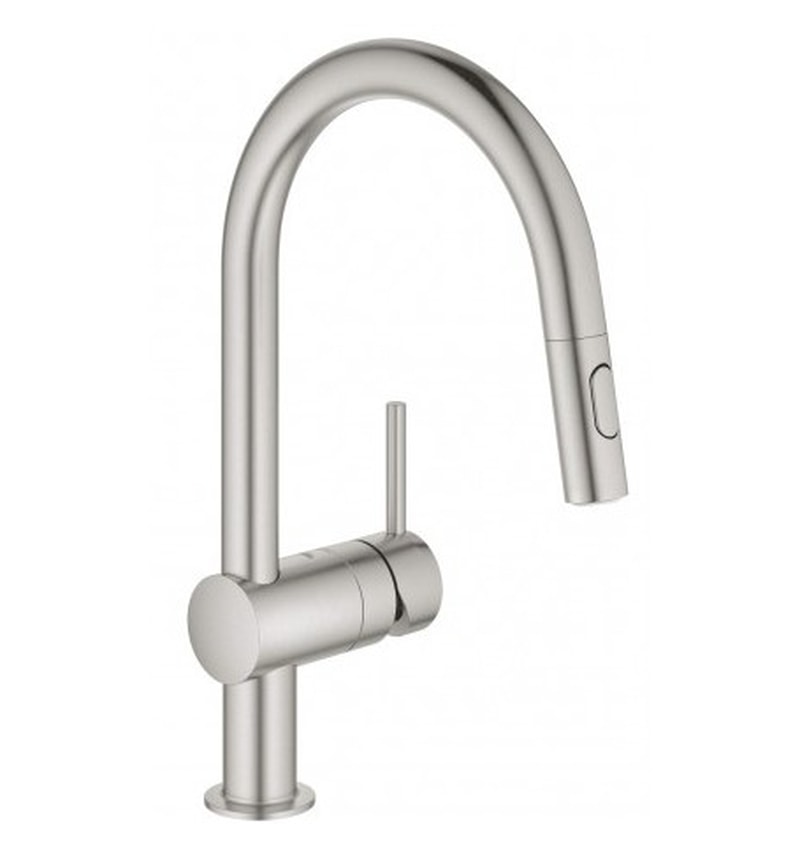 GROHE VENTO 1 GATS EENGREEPSMENGKRAAN KEUK C-UITLOOP+UITTREKB.SPROEIER 2 STRAALSOORTEN STEEL (30438DCO) 00262282 img