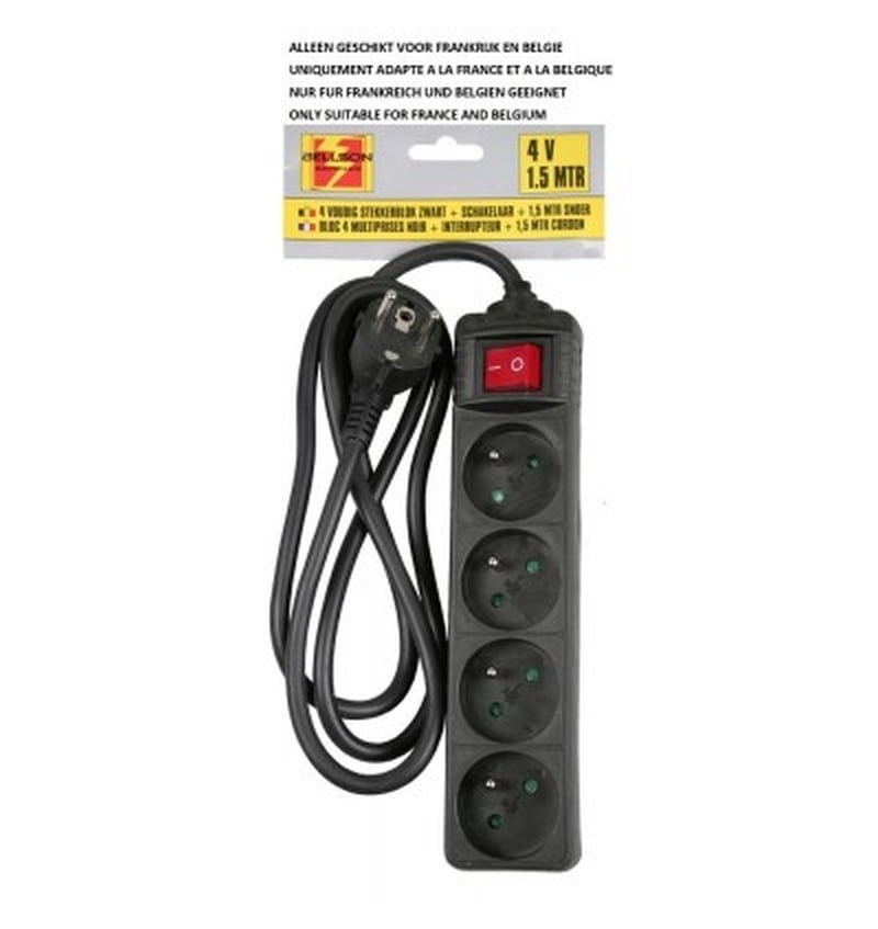 STEKKERBLOK 4 ZWART   A-PIN   1.5M KABEL   SCHAKELAAR (IB-008555) 00256401 img