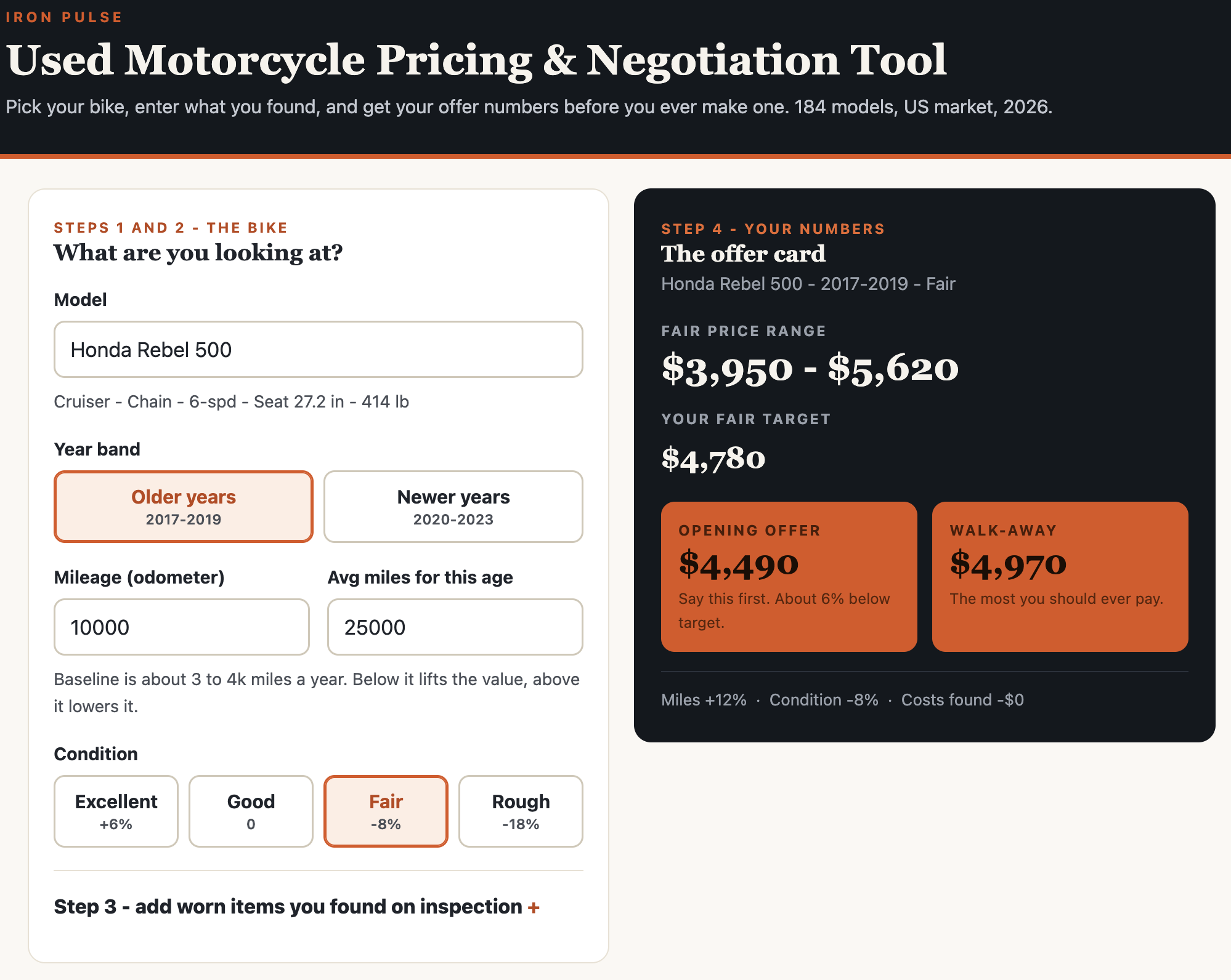 Screenshot of the interactive pricing and negotiation tool