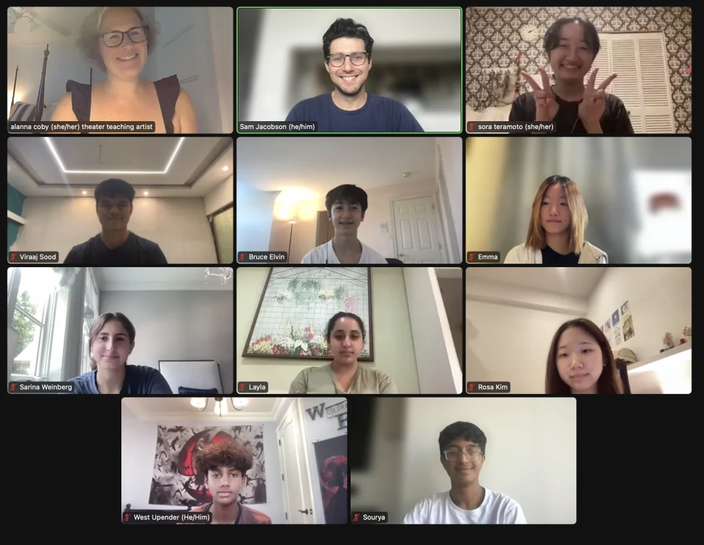 Multiple individuals in a video conference with labeled names.