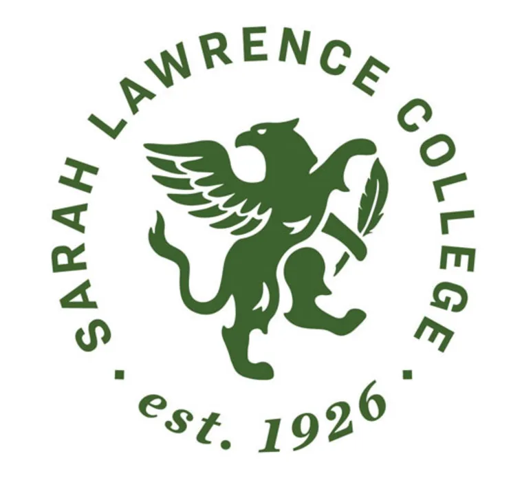 Green griffin holding a leafy branch encircled by "Sarah Lawrence College, est. 1926."