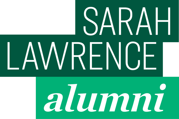 Sarah Lawrence alumni logo with bold text on a green background.