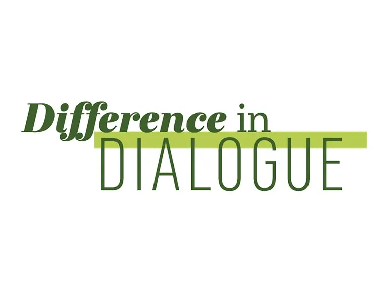 Text reads "Difference in Dialogue" with "Difference in" in bold green script and "DIALOGUE" in larger block letters.