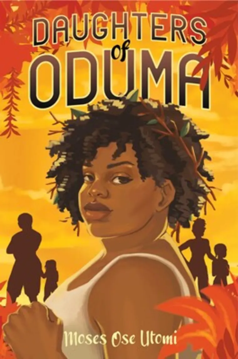 Book cover for "Daughters of Oduma" by Moses Ose Utomi. Features a person with short curly hair, with silhouetted figures in the background.