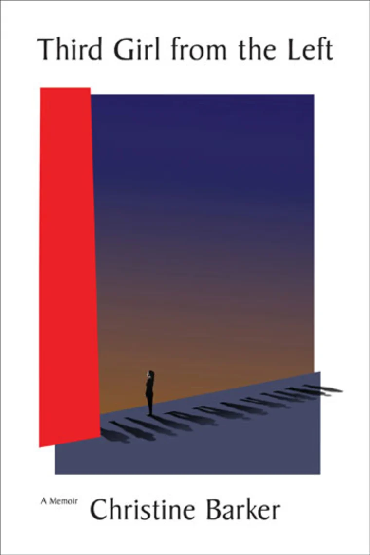 Book cover titled "Third Girl from the Left" by Christine Barker. Silhouette of a person and long shadows against a gradient background.