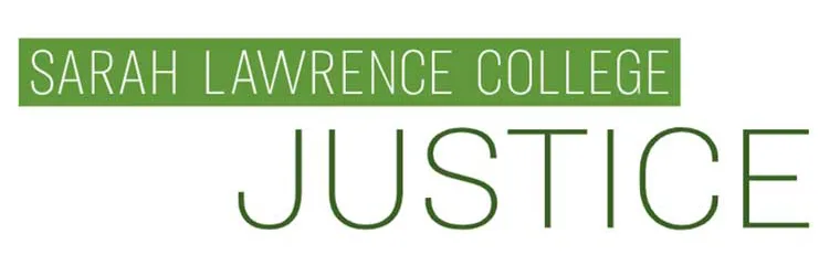Sarah Lawrence College Justice logo in green text on a white background.