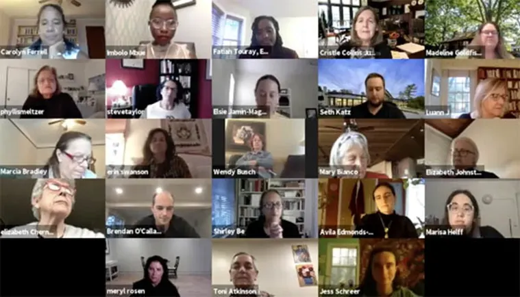 A virtual meeting screenshot with 25 participants visible in individual boxes arranged in a 5x5 grid layout.