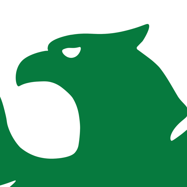 Green gryphon head silhouette on a white background.