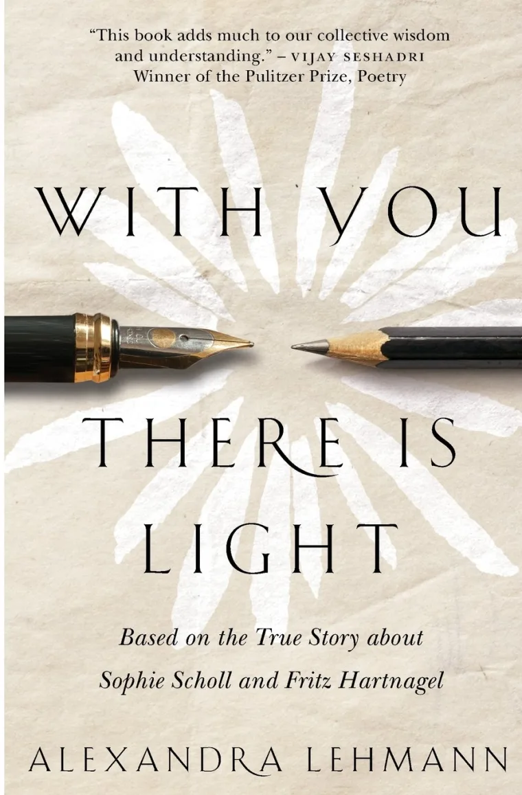 Book cover titled "With You There is Light" by Alexandra Lehmann, featuring a pen and pencil on paper.